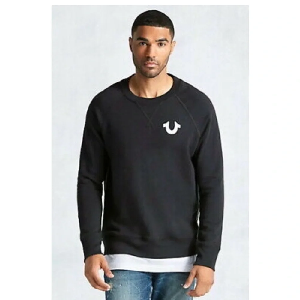 TRUE RELIGION Jet Black Pull Over Raglan W/Shirt Tail Mens 2XL RT $168 EUC - Picture 2 of 10